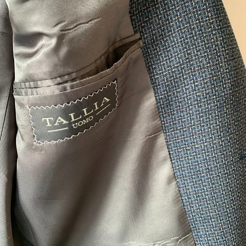 Tallia Uomo Men's Gray Multicolor Plaid Wool 2 Button Sport Coat Blazer Size 43R